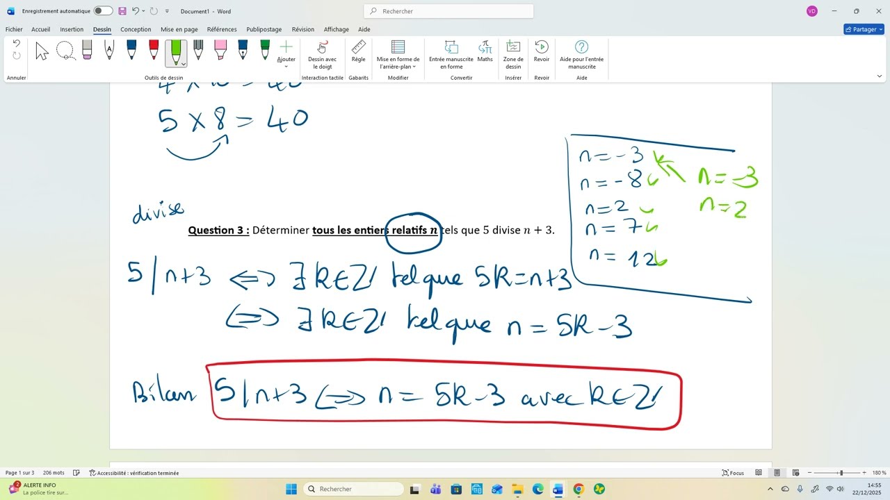 Maths expertes - Exercice bilan : Diviseurs, multiples, division euclidienne.10 questions classiques