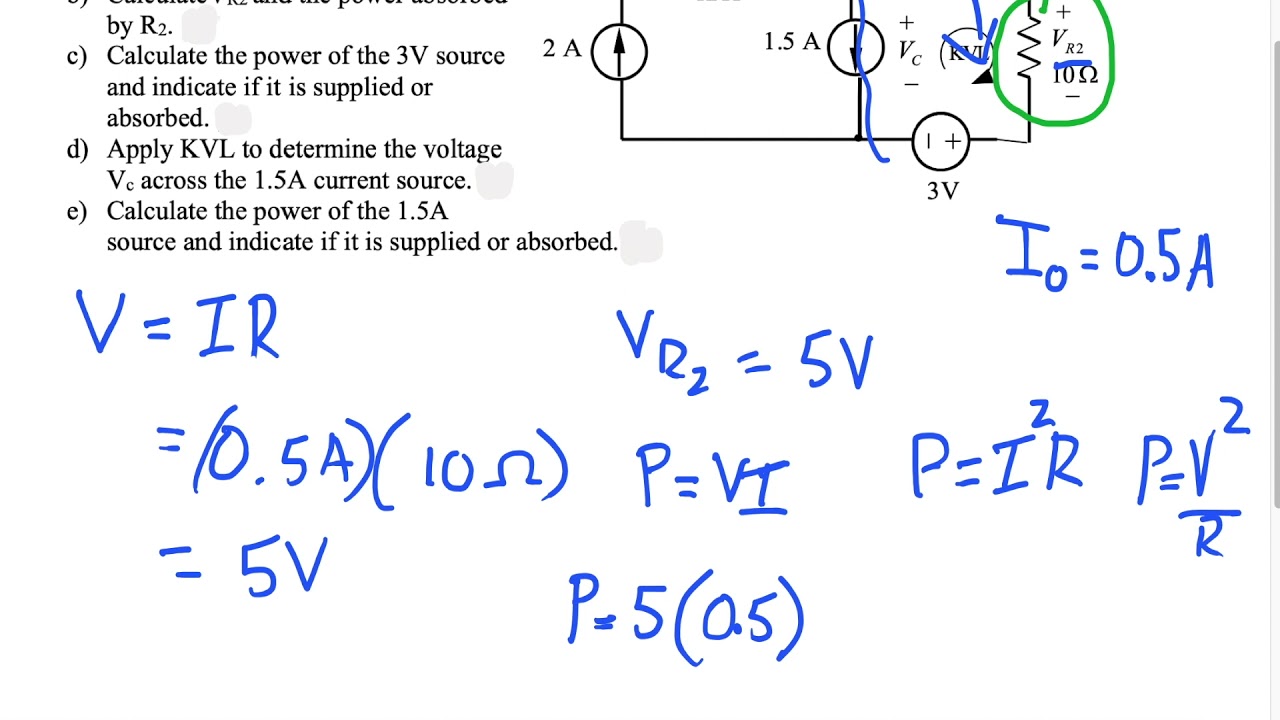 Tutorial video on KCL, KVL  and Power (absorbed, supplied) in Electrical Circuit Problem
