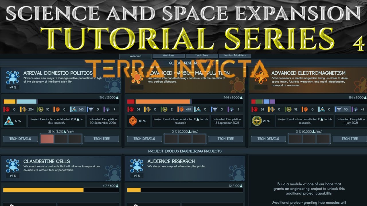 Наука и освоение космоса в TERRA INVICTA 1.0 — Серия обучающих видеороликов, эпизод 4.