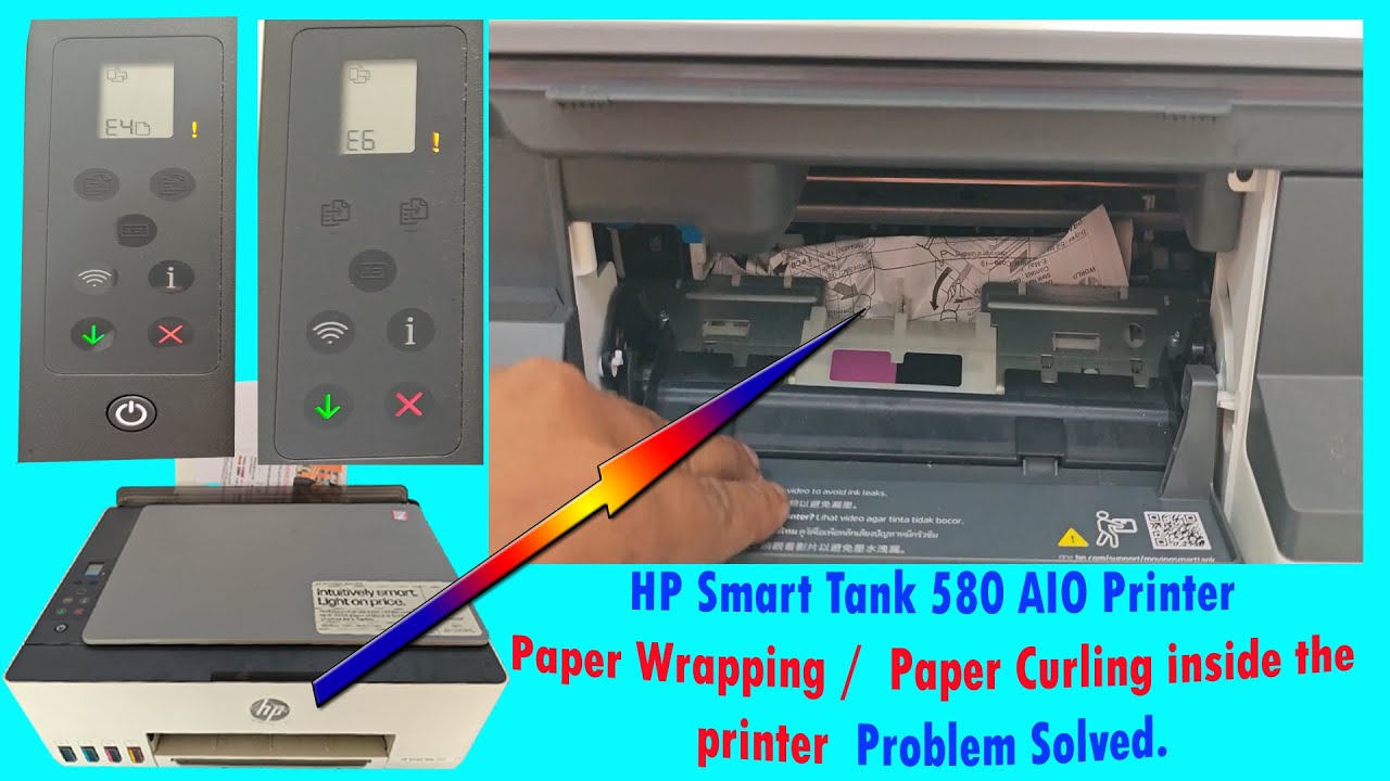 HP Smart Tank 580 printer paper fold and paper jam  issue solved Error E-4 & E-6