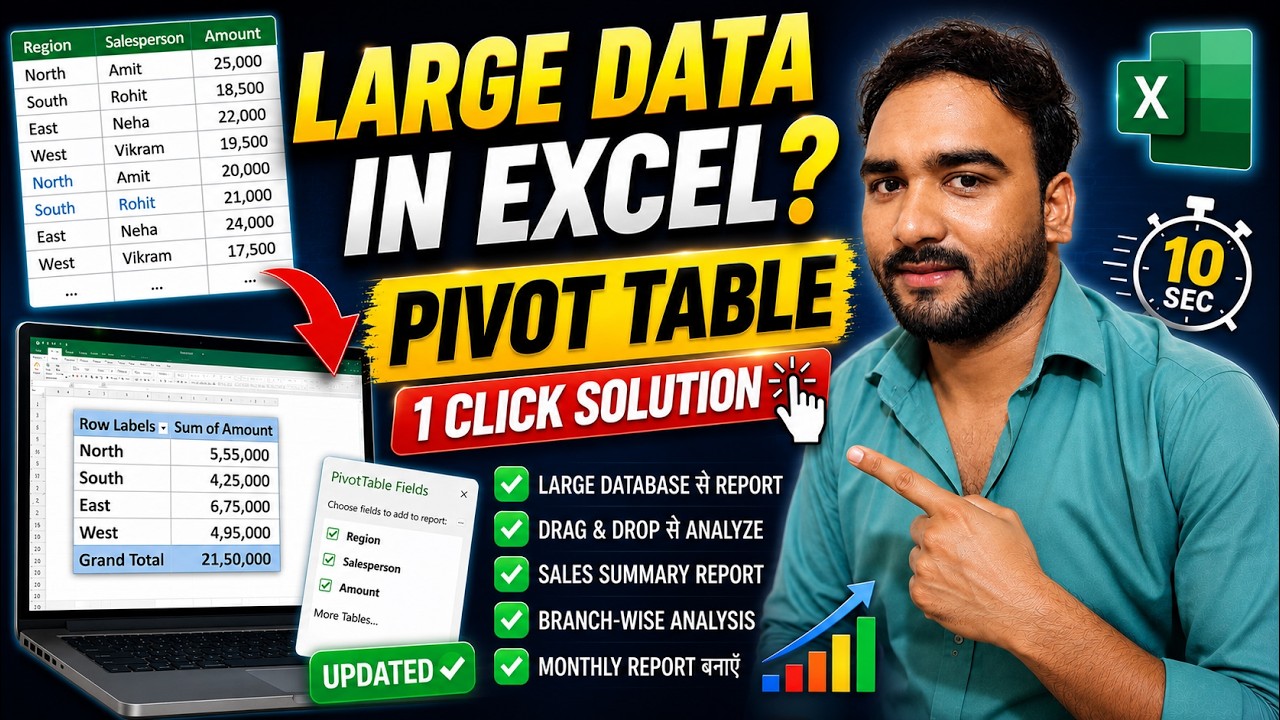 Large Data in Excel? Pivot Table ka 1 Click Solution 🔥