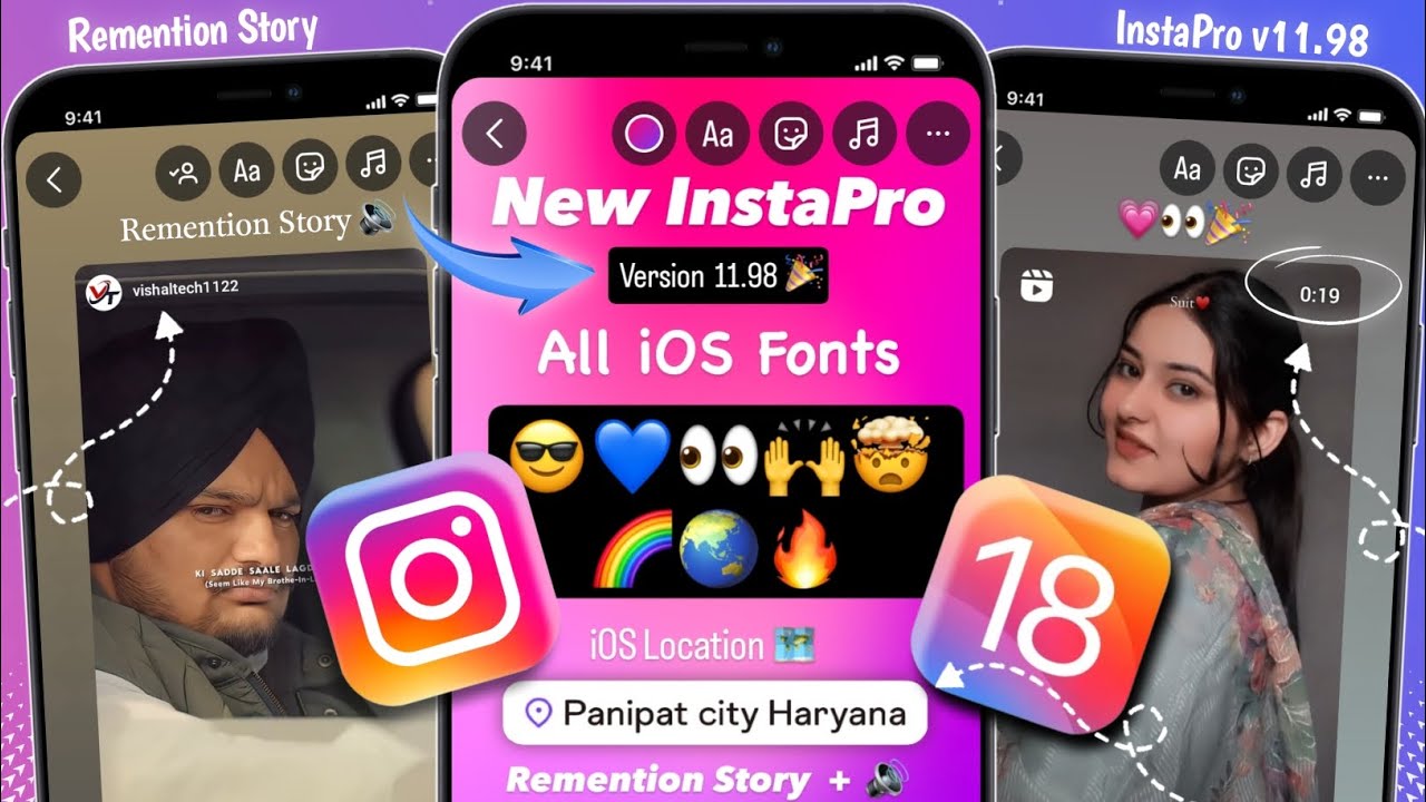 InstaPro v11.98 Update 🔥| Remention Story + Sound Working | InstaPro New Update | iOS Emojis + Fonts