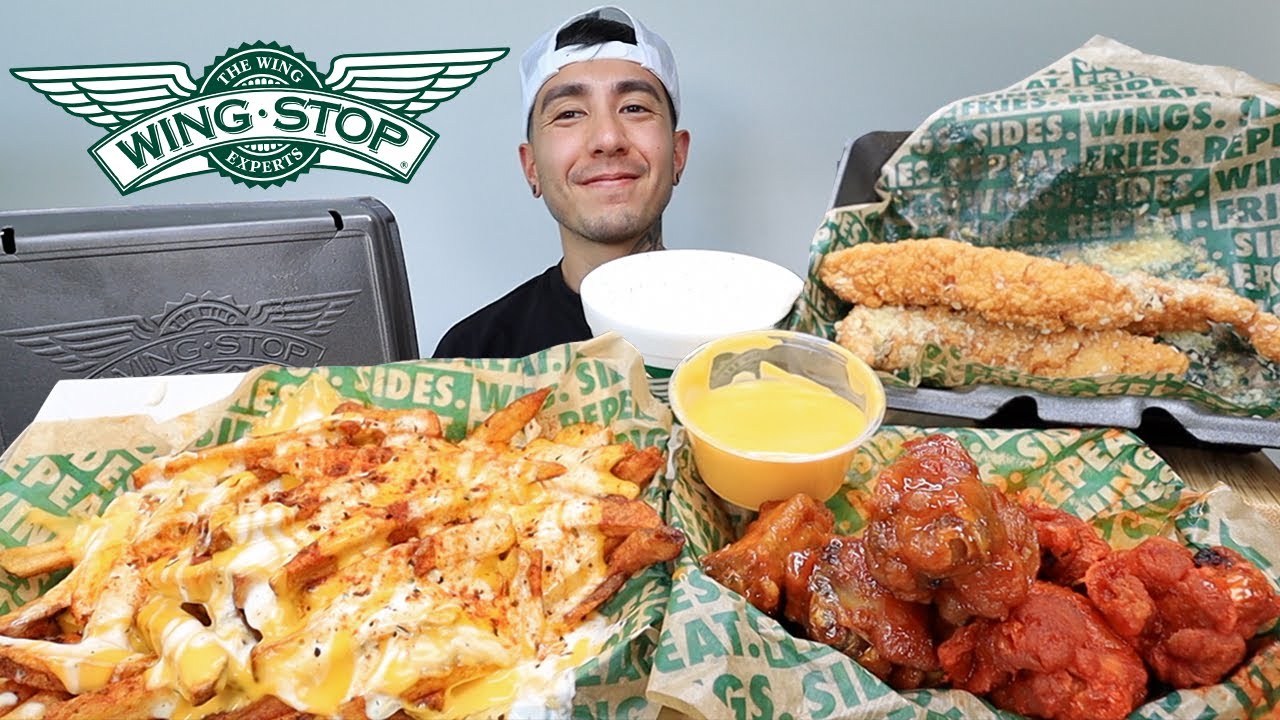 MUKBANG EATING Voodoo Fries, Buffalo Wings, Mango Habanero Wings, Parmesan Tenders From Wingstop
