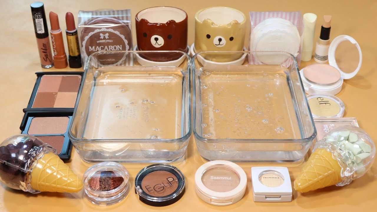Chocolate vs Vanilla Mixing Makeup and parts,glitter Into Clear Slime! 