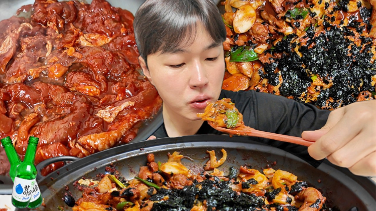 춘천닭갈비+소주두컵! Chuncheon Dakgalbi + a glass of soju! #먹방#혼밥#야식#집밥#일상#닭갈비#소주
