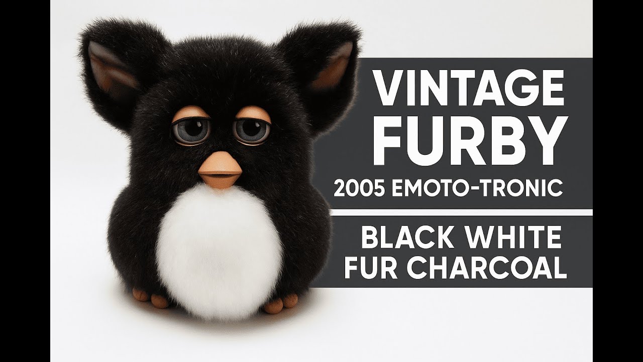 Vintage Rare Furby 2005 Emoto Tronic Furby Black White Fur Charcoal