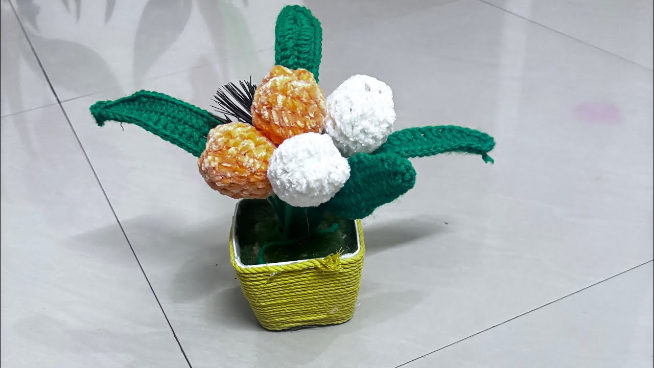 Crochet tulips 🌷 tri color flower for Republic day making live tutorial ||