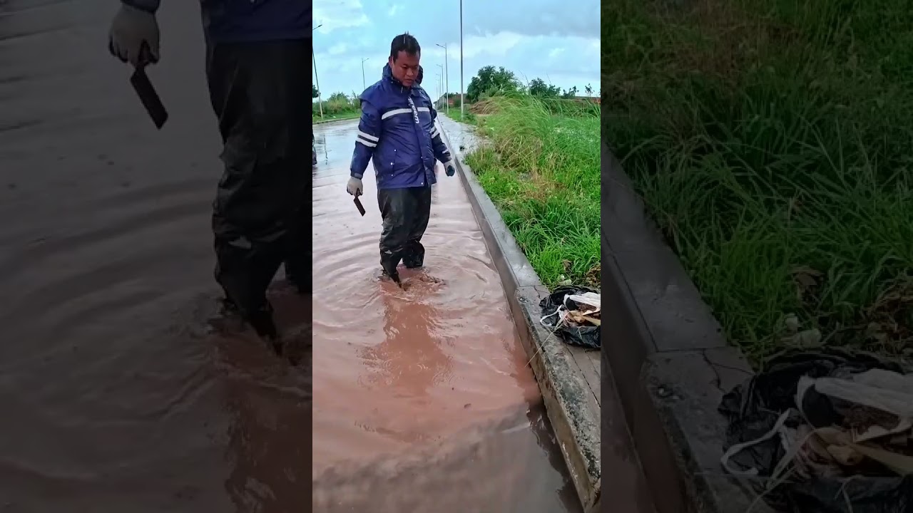 Solve the problem of flooding in the drainage system clean up debris from the road with great force