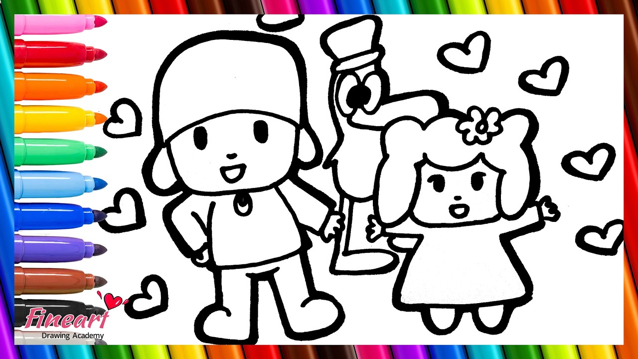 Draw and Color Pocoyo and His Little Sister, Bea with Pato 👶👧 Drawings for Kids