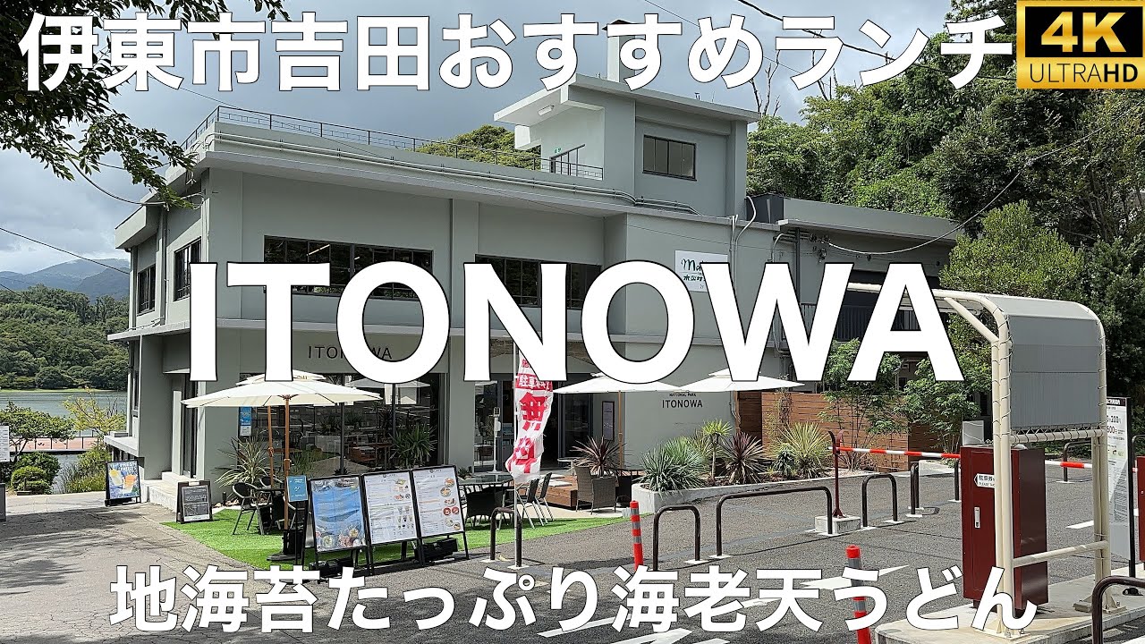 IPPEKIKO NATIONAL PARK ITONOWA(伊東の輪) 2023/8 地海苔たっぷり海老天うどん 1408円。