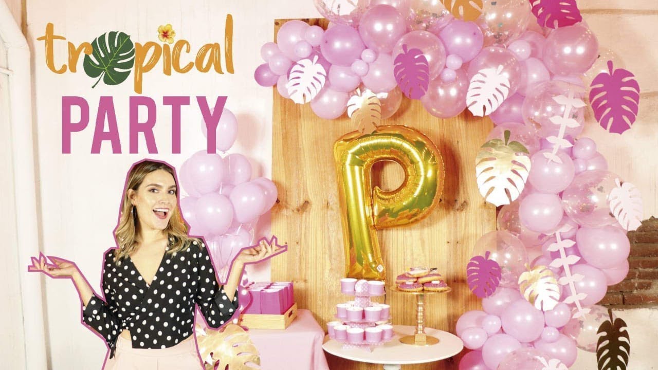 DIY TROPICAL PINK PARTY 🌺  ARREGLO DE GLOBOS ORGÁNICOS Y HOJAS DE PAPEL- SUSIDEAS💡