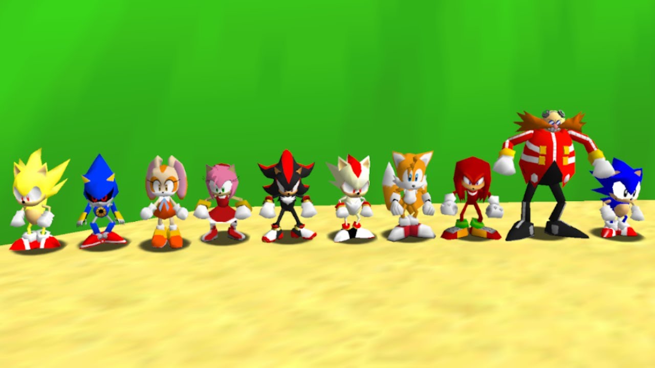 All Sonic The Hedgehog Characters in Mario 64 (10 Players) - Full Game 100% Walkthrough