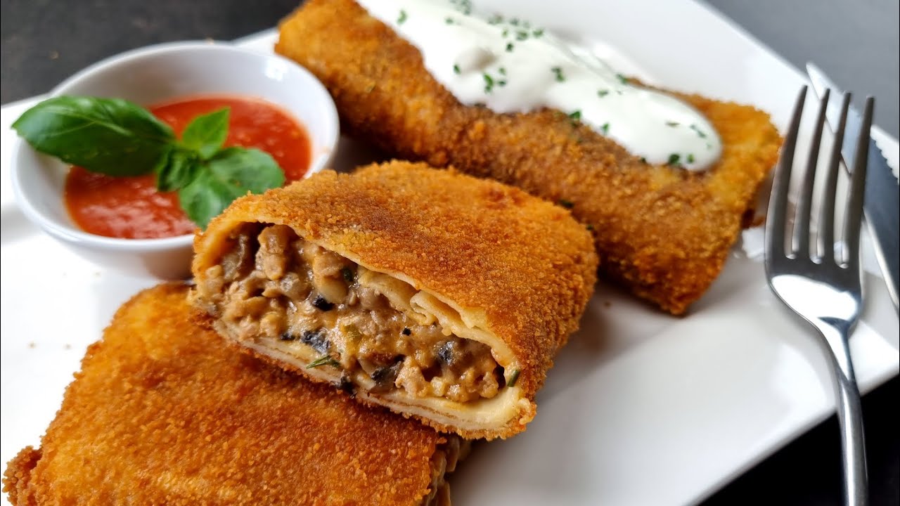 🍽 Clatite umplute pane | Clatite brasovene | Clatite umplute cu carne tocata si ciuperci