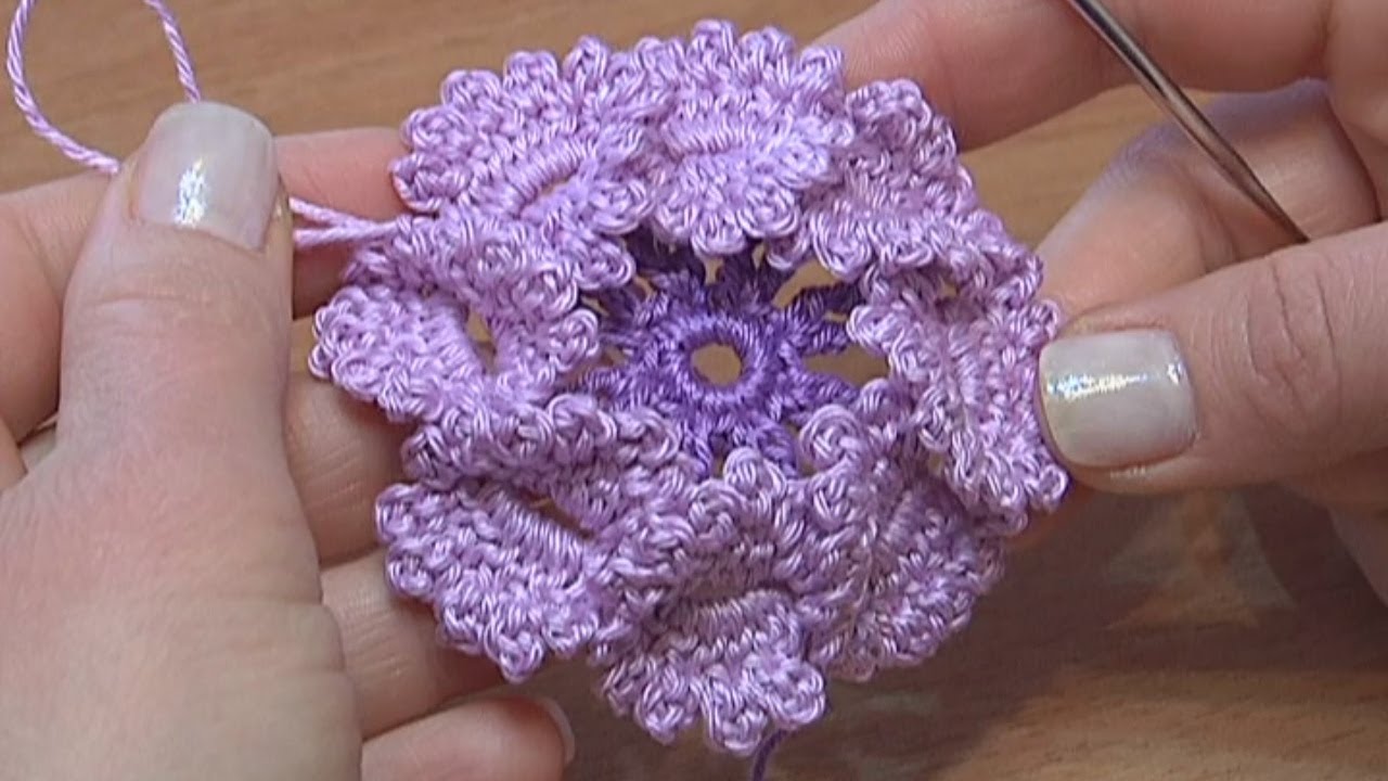 Crochet Flat Center Flower With Picots/ 3D CROCHET #crochetflower
