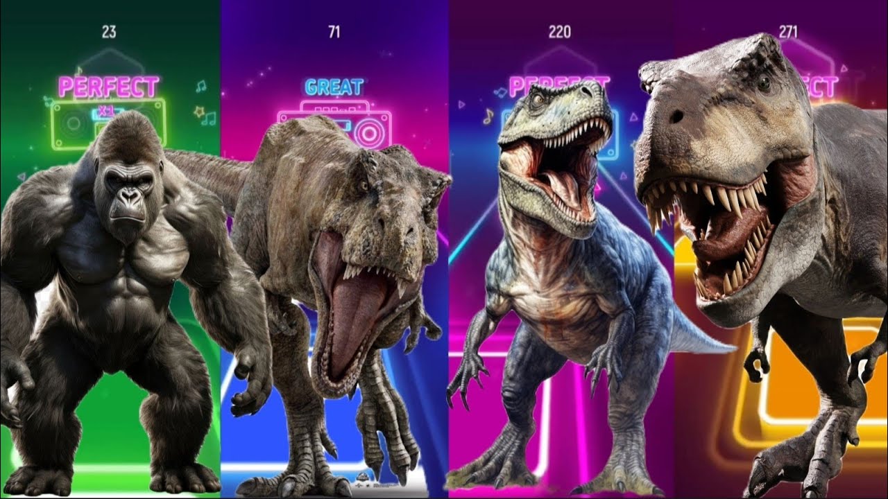 🦍 GORILLA vs T-REX | Tiles Hop PERFECT COMBO 🔥 WHO WINS?
