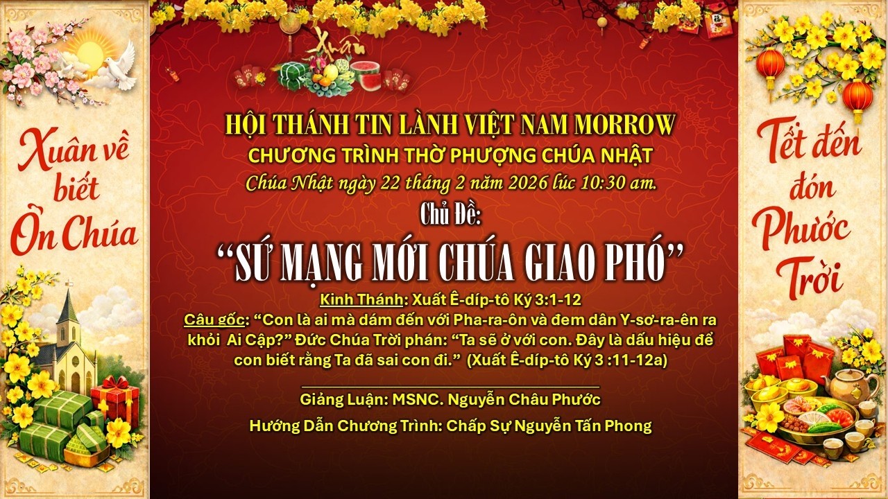 CHƯƠNG TRÌNH THỜ PHƯỢNG - SÁNG CHÚA NHẬT ngày 22 tháng 2 năm 2026