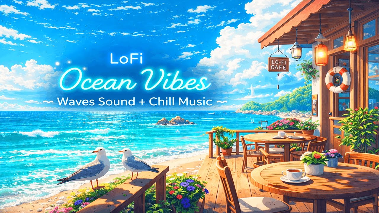 Lofi Ocean Music Vibes + Waves Sound to sleep, study, chill, relax, work [LoFi Ocean Cafe]
