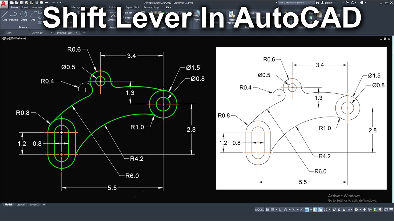 AutoCAD Shift Lever 2D Drawing Tutorial | Shift Lever 2D In AutoCAD #1