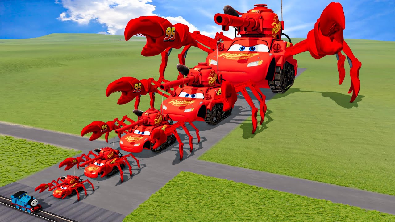 Big & Small Tank Monster Lightning Mcqueen  vs Train Thomas | BeamNG.Drive