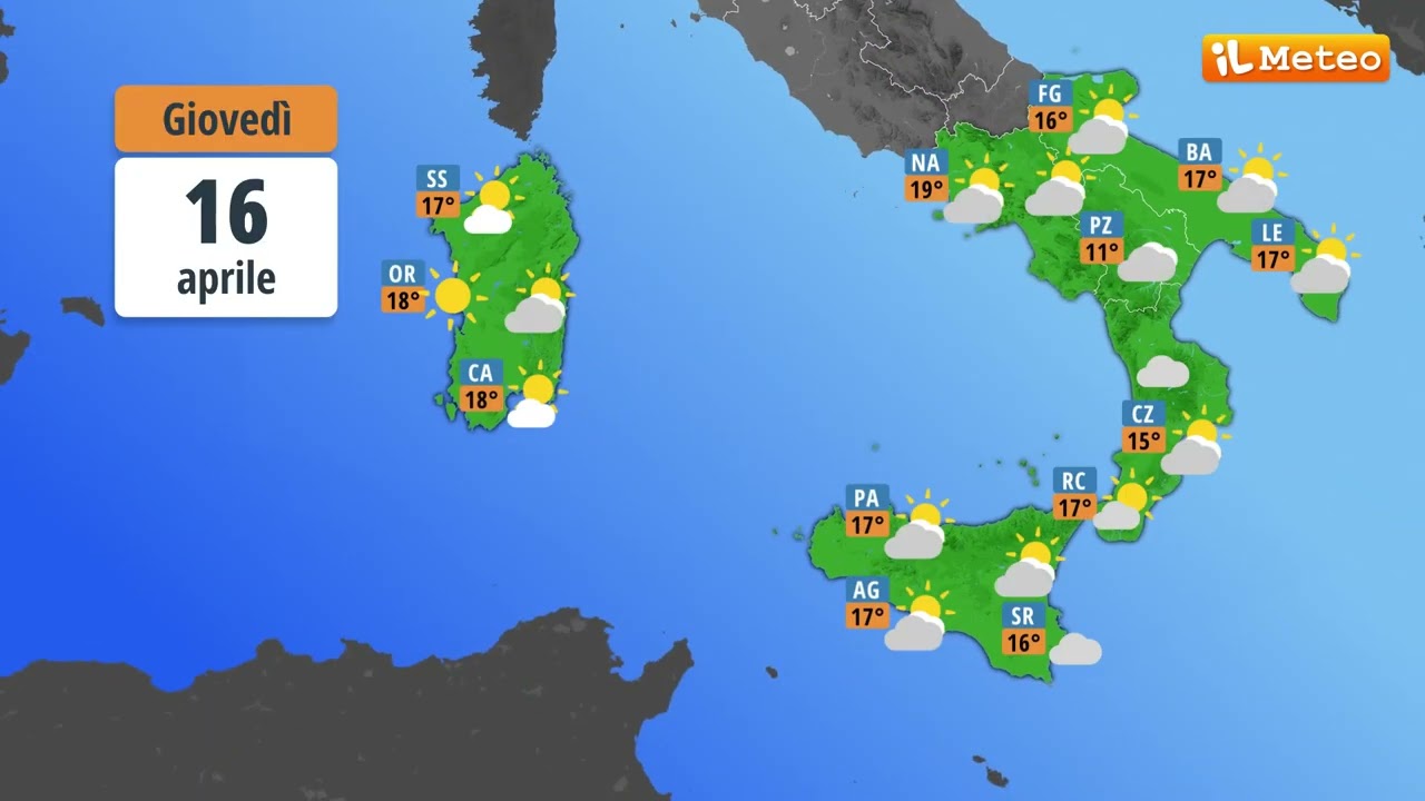 Meteo, previsioni e tendenza meteo Italia Gioved&igrave; 16 aprile 2026