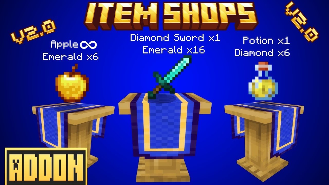 Minecraft Item Shops v2 Addon MC Bedrock 1.21+ mod