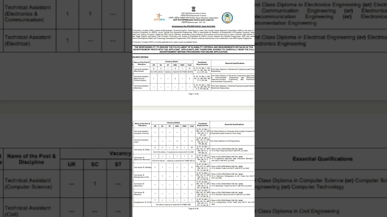 ISRO ITI VACANCY! ISRO TECHNICAL JOB# ISRO