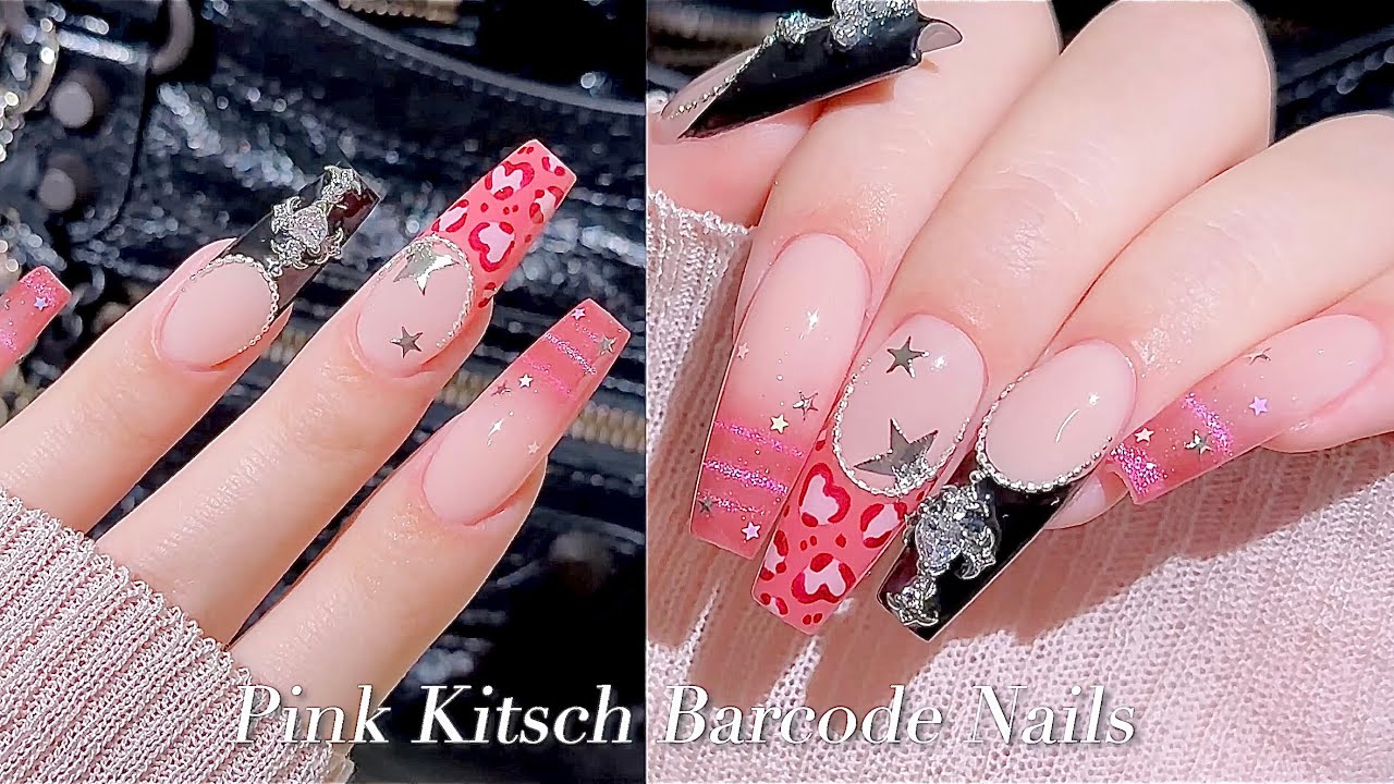 sub) китчевый маникюр со штрихкодом! 💖✨/🇰🇷Корейский маникюр / Уроки маникюра / asmr
