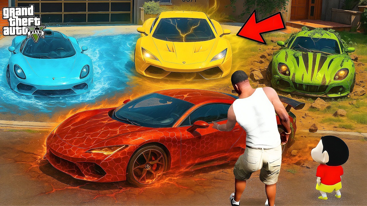 GTA V : Franklin Collecting SECRET ELEMENTAL CARS in GTA 5 with Shinchan ! in Telugu