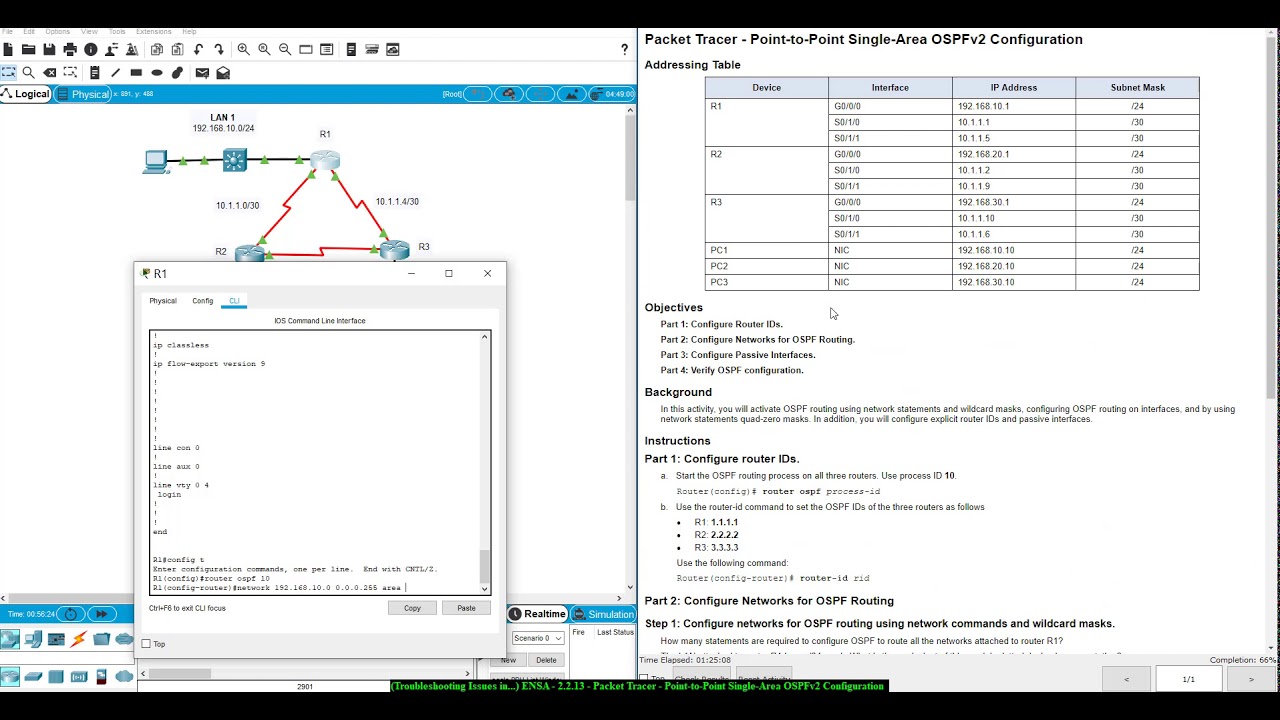 (Troubleshooting Issues in...) ENSA - 2.2.13 - Packet Tracer - Point-to-Point Single-Area OSPFv2 Con