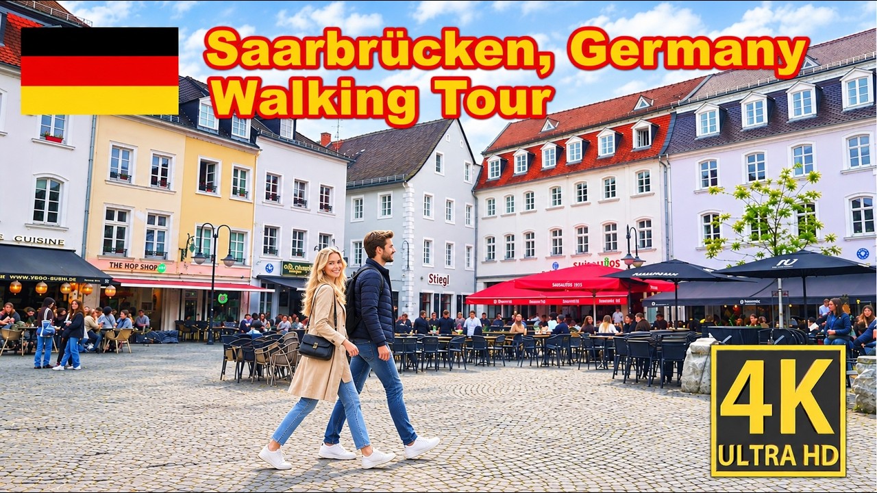 Saarbrücken Altstadt 4K. Walking Tour durch Innenstadt & Fußgängerzone bis Hauptbahnhof