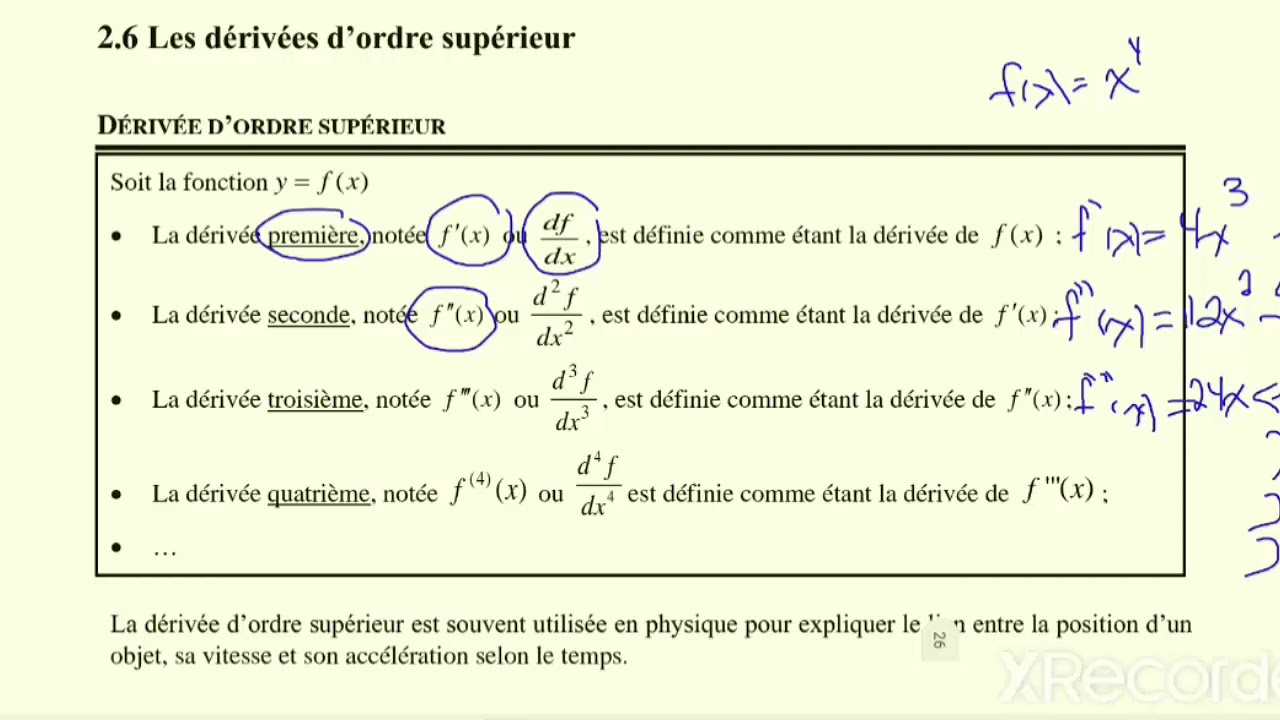 La dérivée d'ordre supérieur