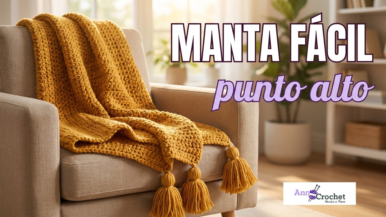 Manta básica a Crochet con borlas (Fácil y rápido) PUNTO ALTO