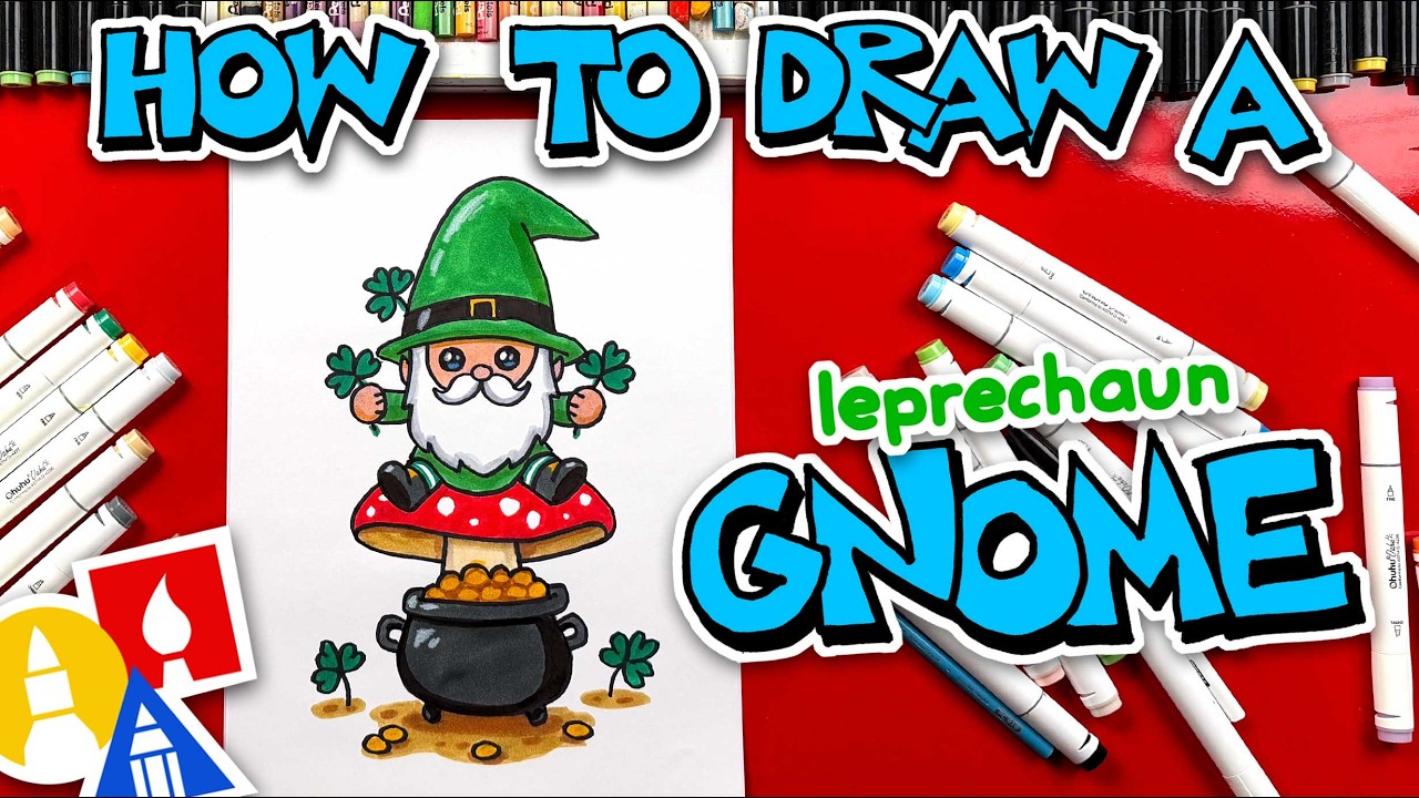 How To Draw A Leprechaun Gnome Sitting On A Mushroom
