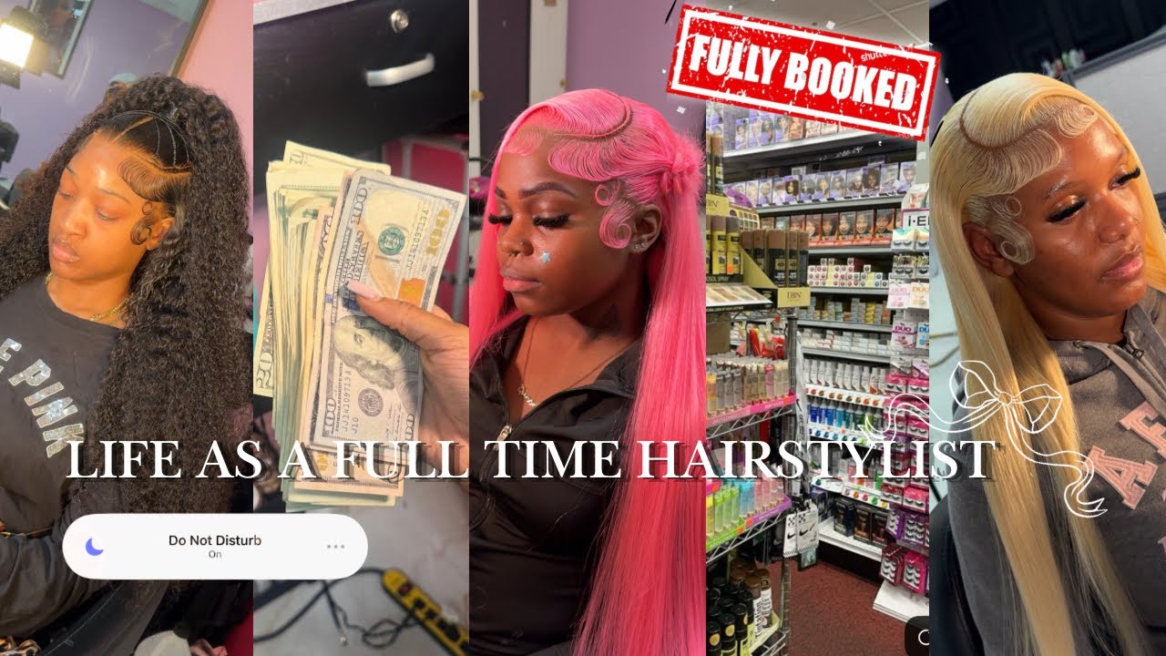 Come to work with me as a full time hairstylist 💇🏽‍♀️🎀 20+ clients, hair store run, realistic vlog 
