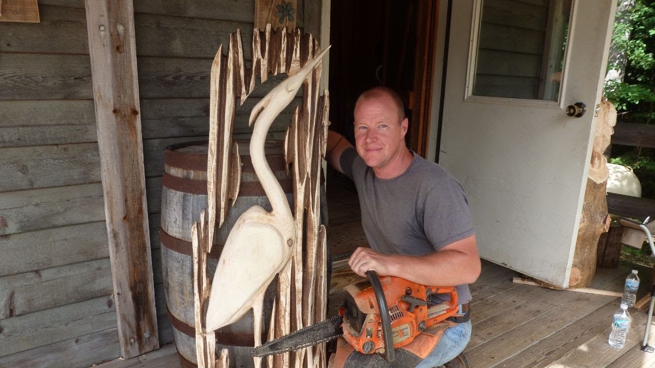 Chainsaw Carving A Blue Heron In A Slab!