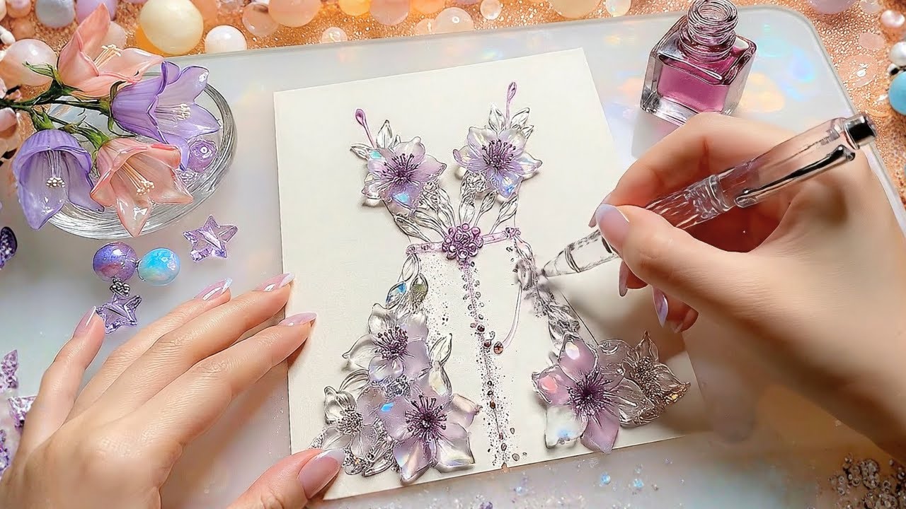 【AI ASMR】誕生花ドレスが現れる魔法のガラスペン✒️💠 あなたは何月が好き？👗｜Birth Flower Dresses Appear with a Magic Glass Pen