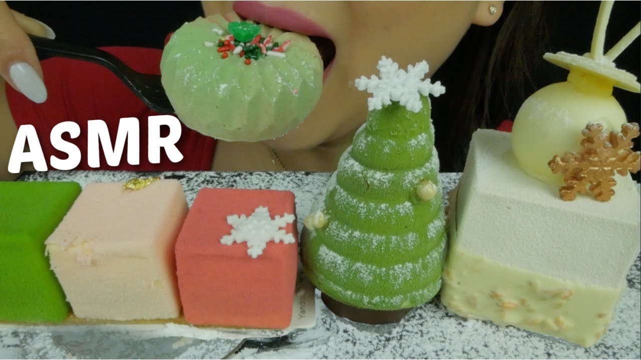 ASMR Christmas Mousse Cakes *Tree, Gift, Christmas Sunset and Sampler Cube NO Talking Soft Sounds