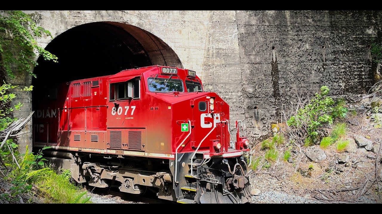 Never Ending Freight Train Emerges From A Tunnel In The Fraser Canyon !!!