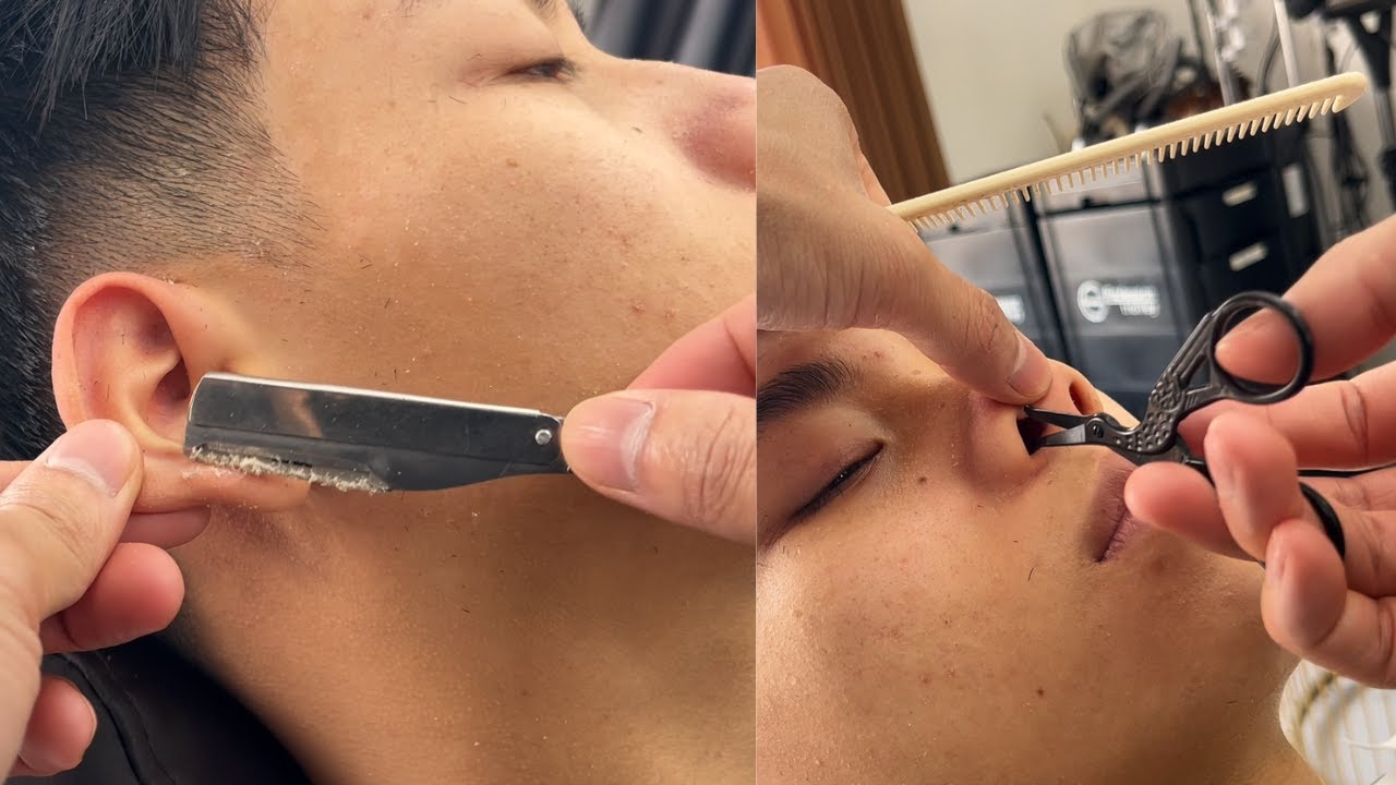 ASMR 🧑 FACIAL SHAVING AND NOSE HAIR TRIMMING IS REALLY COMFORTABLE AND EASY TO SLEEP IN 😴