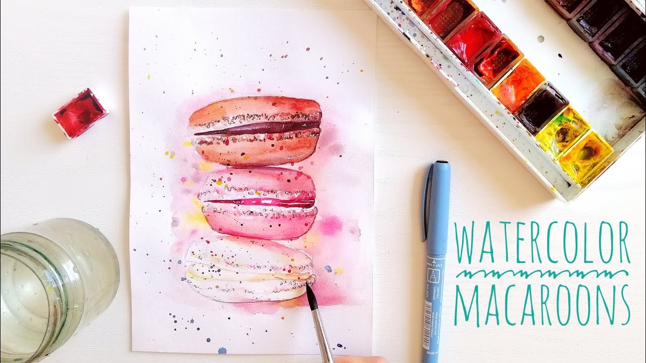 How to paint macaroons with watercolor// watercolor food painting