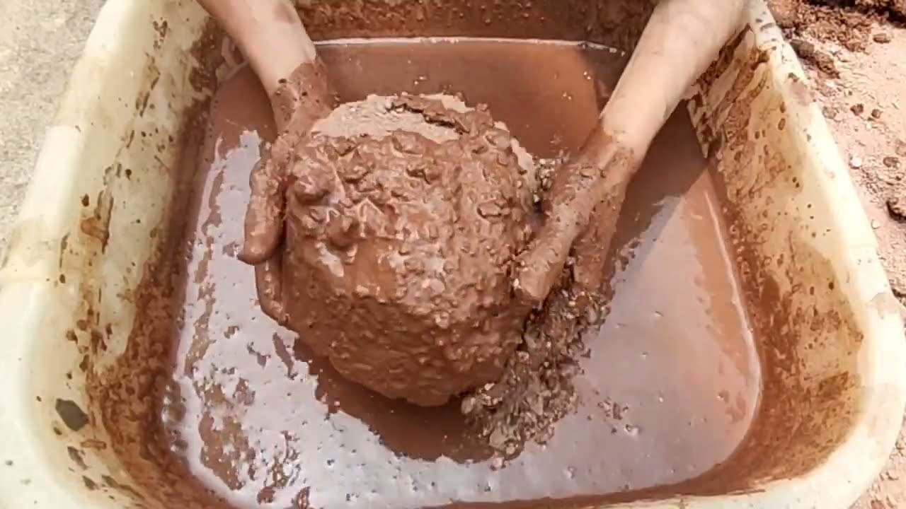 Chunks Series #16 / Pt 5/ Last /Gritty Reddirt Crumbling and dipping in square Tub #asmr