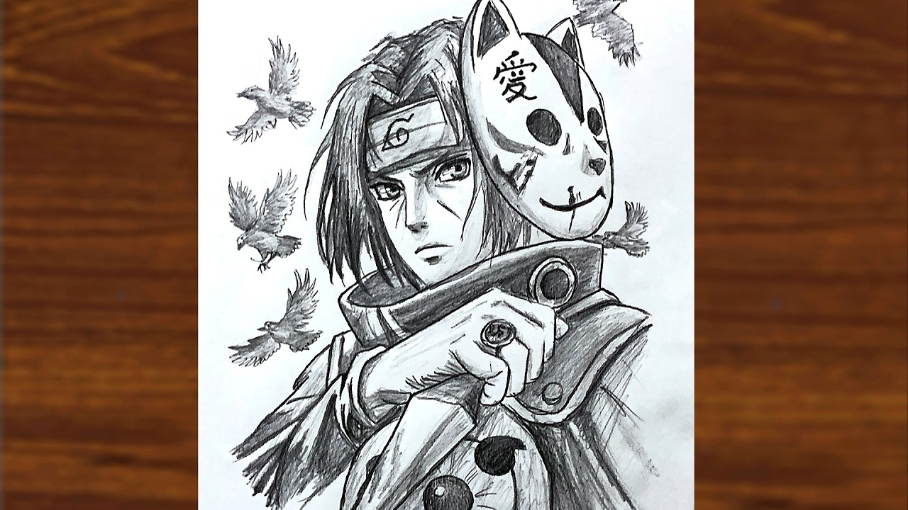 Drawing Itachi Uchiha (ANBU Mask) – Realistic Pencil Sketch