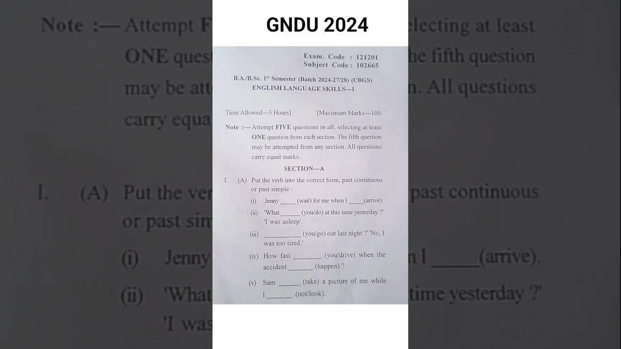 BA 1st sem G.english question paper 📜#gndupaper#gnduuniversity