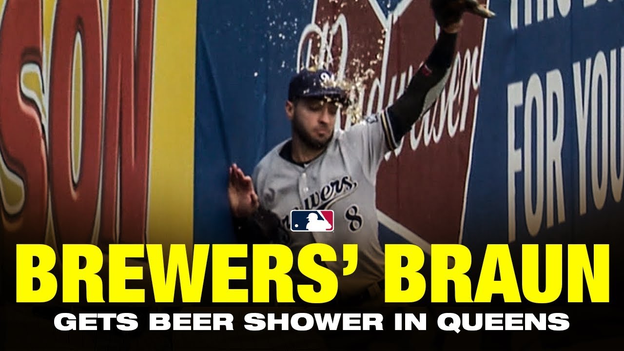 Braun doused by brew in outfield