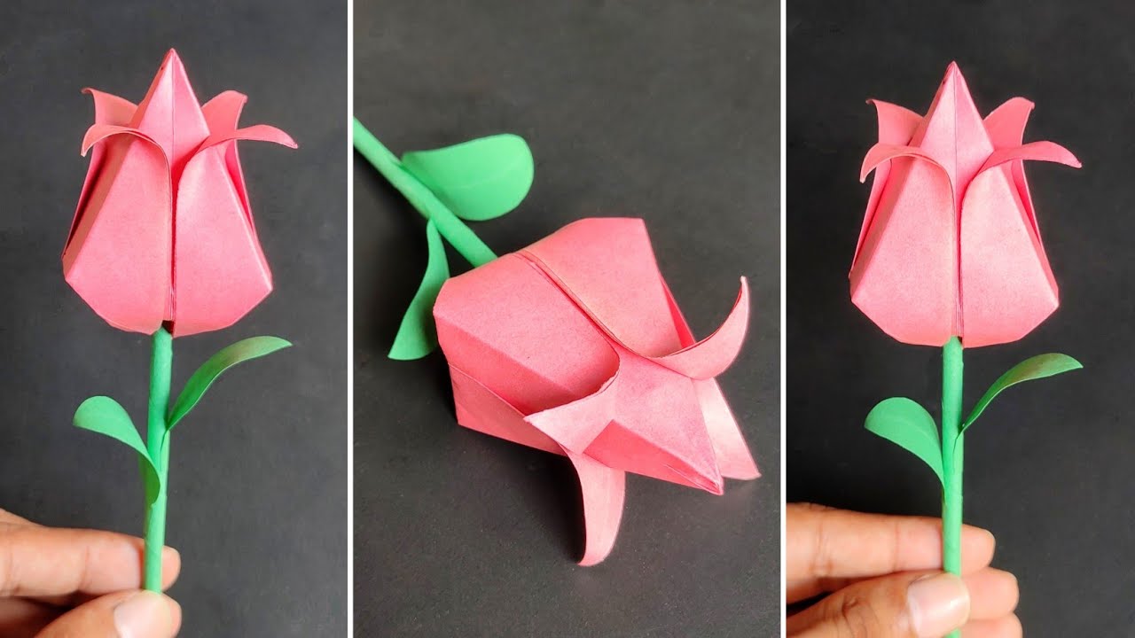 How to make paper tulip|Easy origami tulip|DIY tulip flower|No glue paper craft