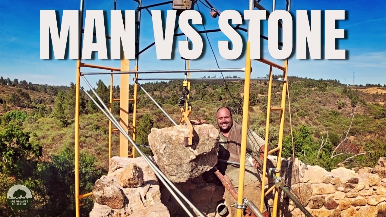 Lifting a 1000lb Stone Alone | Building Our Off-Grid House in Portugal