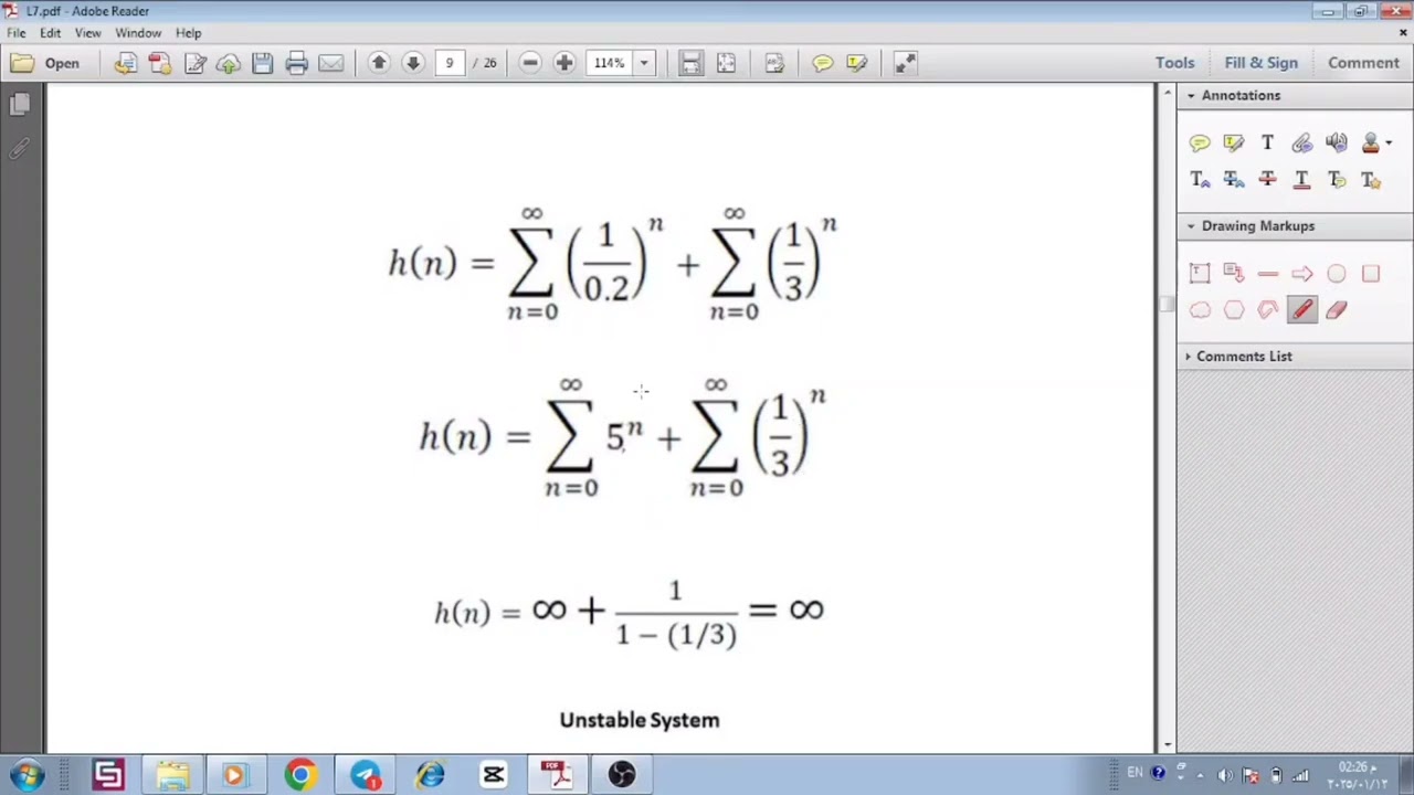 DSP_Digital signal processing/Stability Criteria for LTI system النظام المستقر و الغير مستقر‏