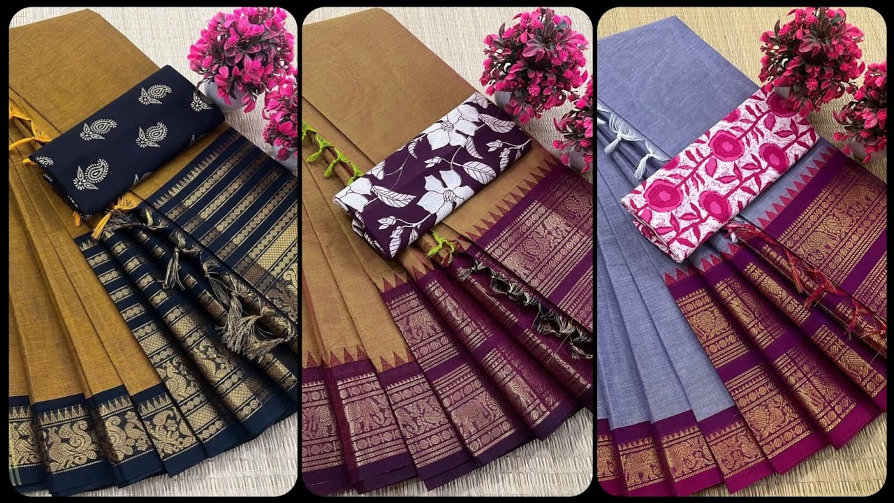 Premium kanchi cotton saree with blouse for order take screenshot 