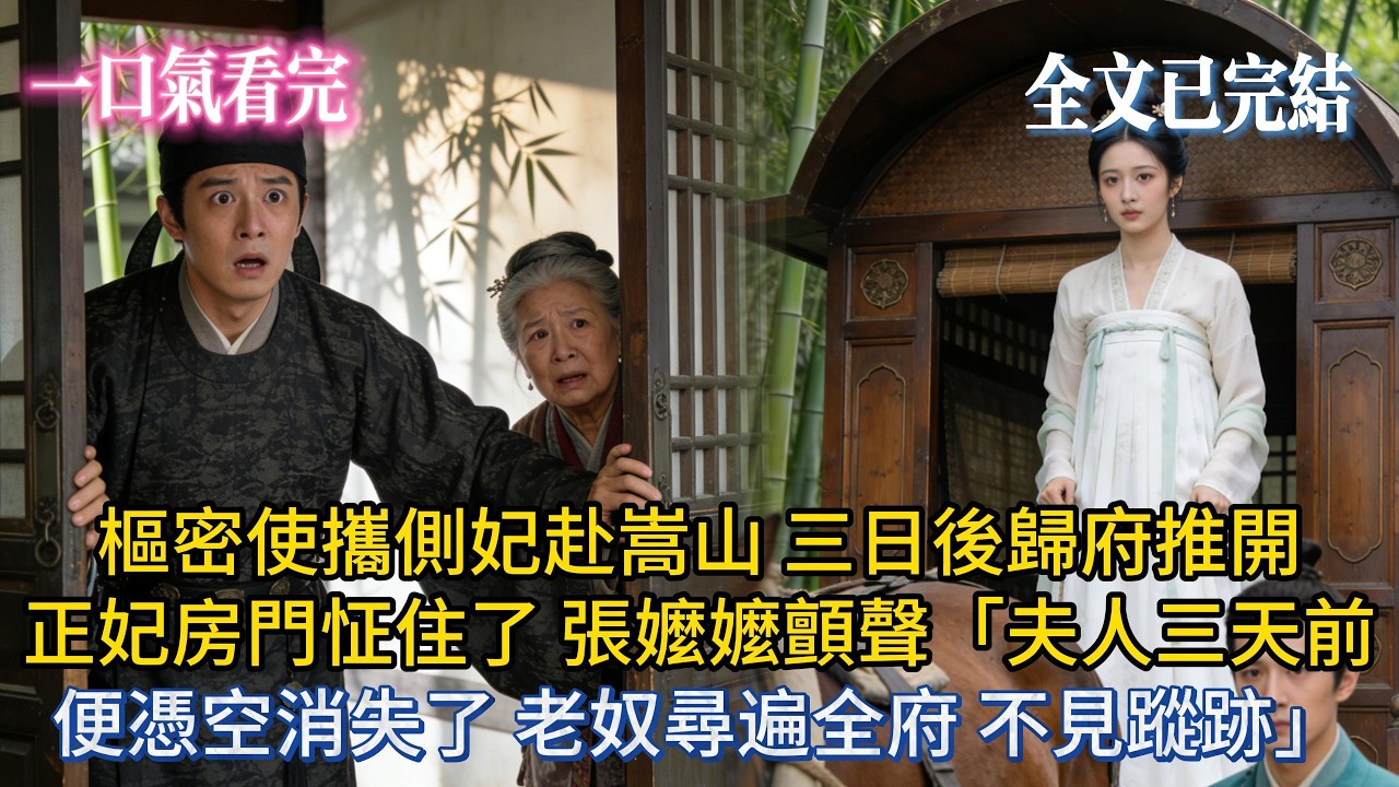 【完結小說】樞密使攜側妃赴嵩山，三日後歸府推開正妃房門怔住了，張嬤嬤顫聲：「夫人三天前便憑空消失了，老奴尋遍全府，不見蹤跡！」#小说推荐 #小说 #大女主 #完結 #爽文