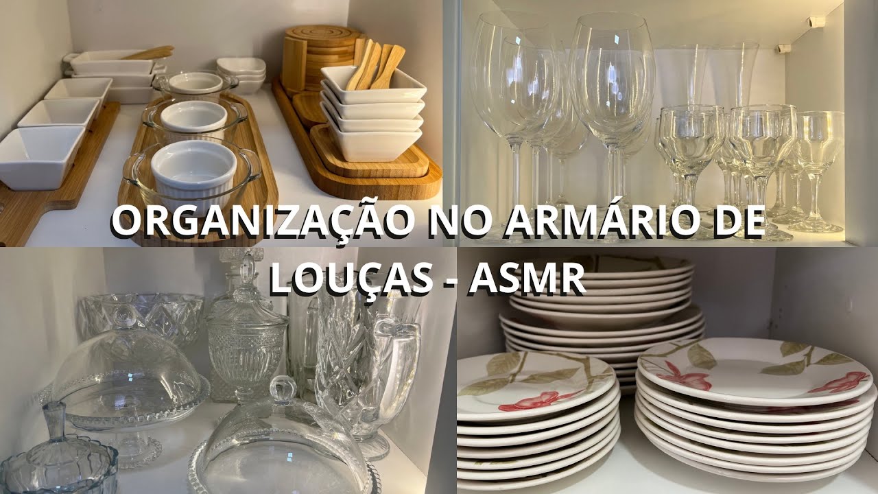ORGANIZAÇÃO ARMÁRIO DE LOUÇAS ASMR |Como organizo/guardo minhas louças no armário, louceiro, cozinha